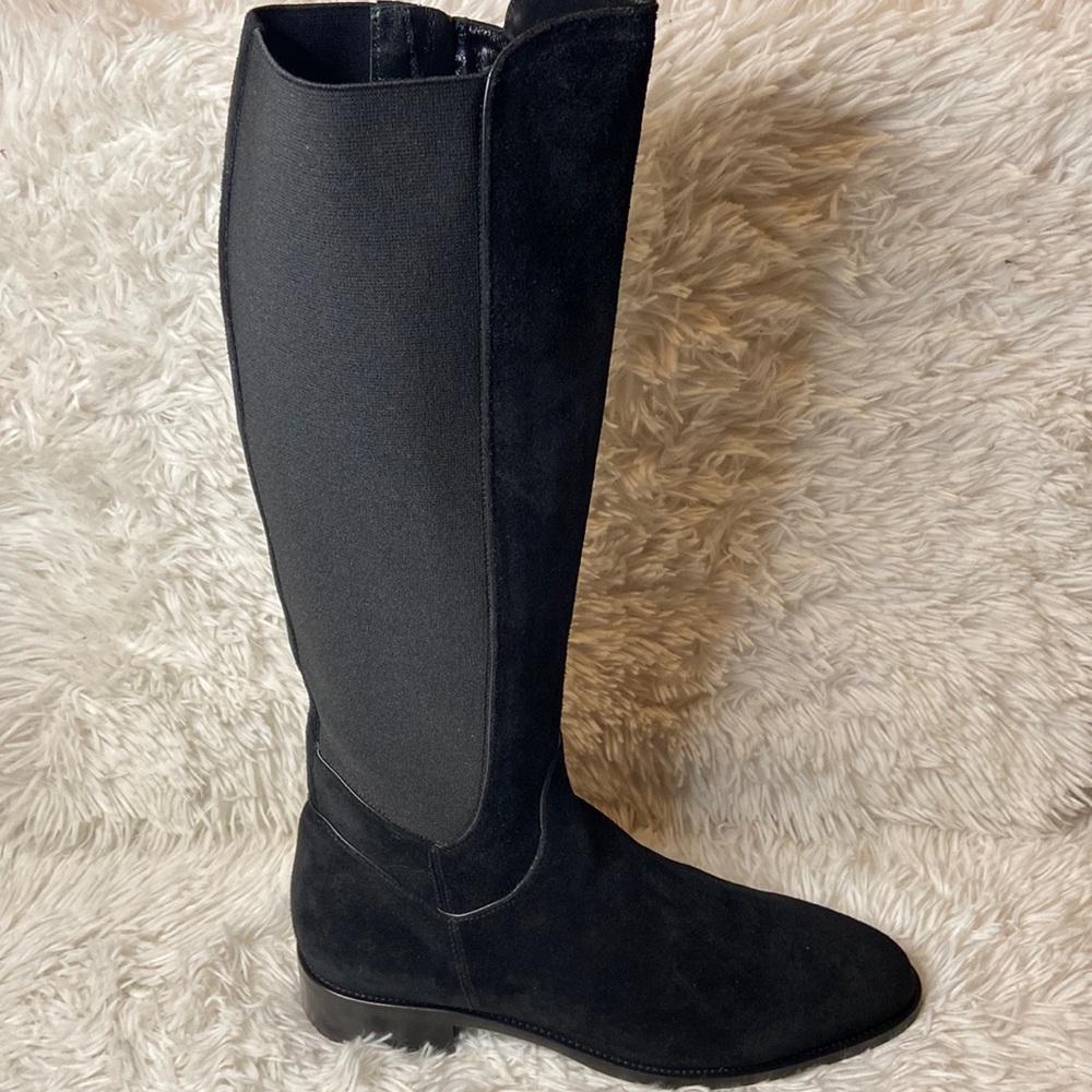 Aquatalia Nanon  Black Stretch-Suede  Knee High Tall Riding Boots 10.5